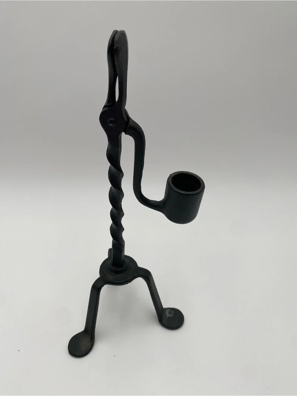 Vintage Black Hand-Forged Black Iron Candle Holder - Classic Twist Design